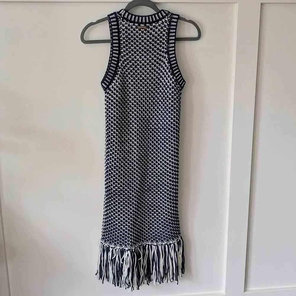Michael Kors Crochet Fringe Sleeveless Dress, Navy/White, Small NWT